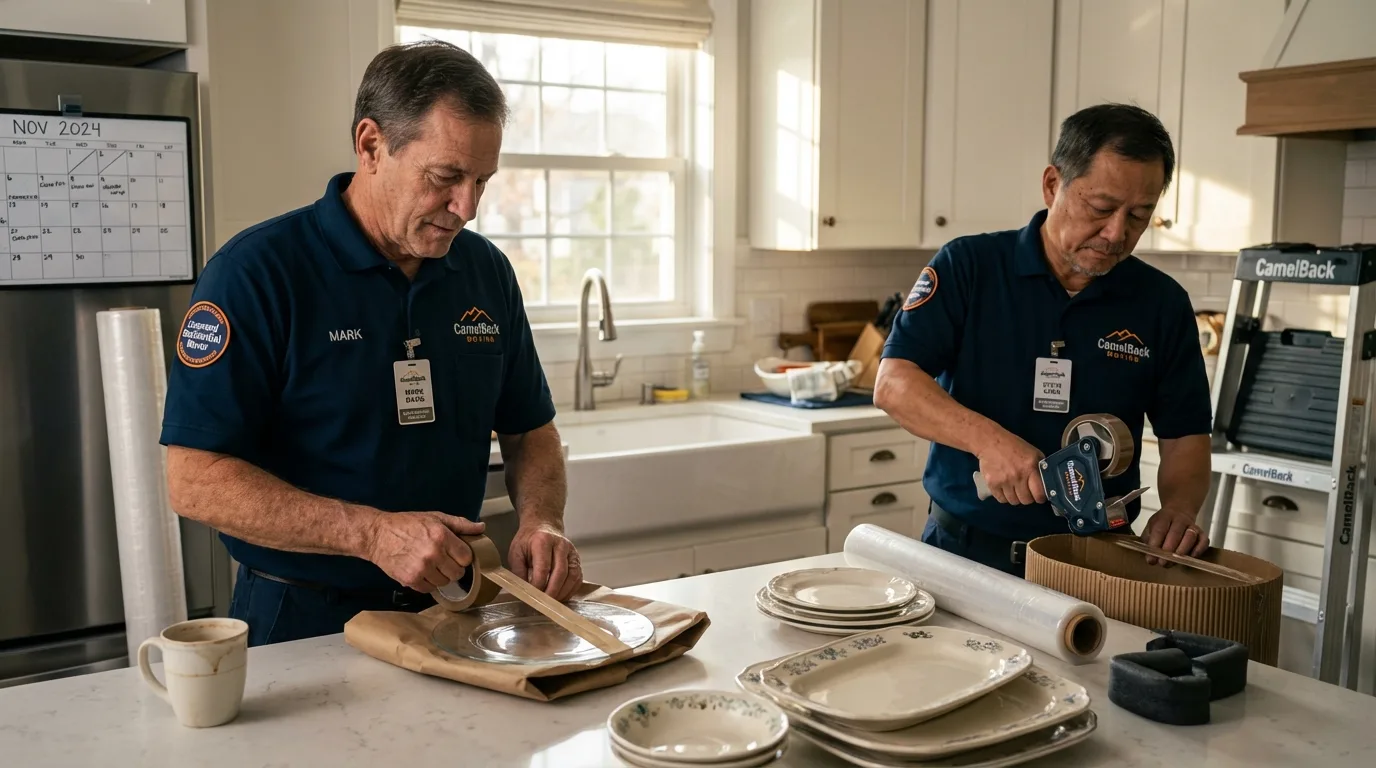 Professional crew packing kitchen dishware in Ripley, OH